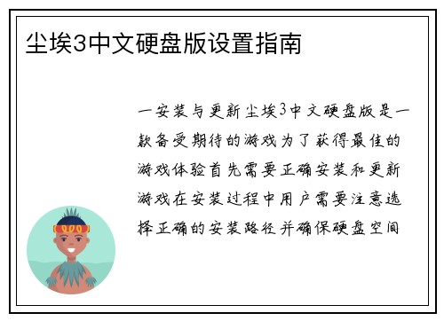 尘埃3中文硬盘版设置指南