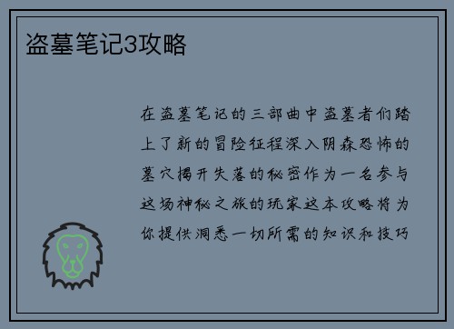 盗墓笔记3攻略